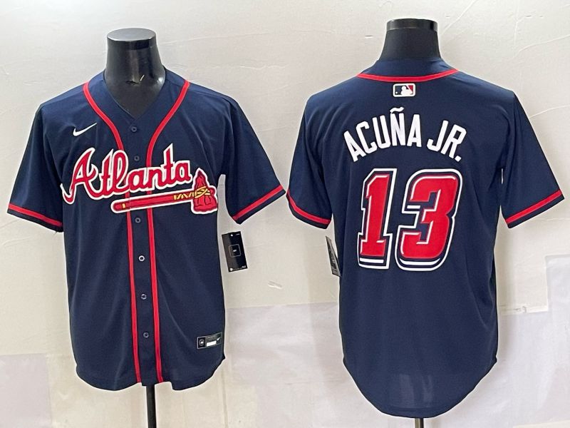 Men Atlanta Braves #13 Acuna jr Drak Blue Nike 2025 MLB Jersey style 01